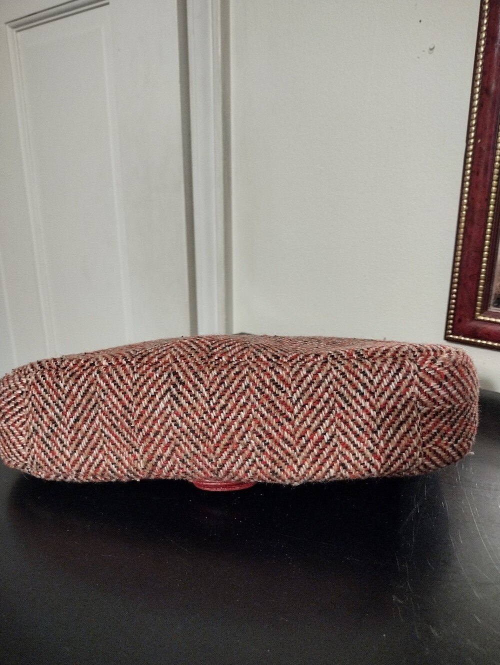 Red Leather & Tweed Shoulder Bag with Buckle Accent - Picture 5 of 5